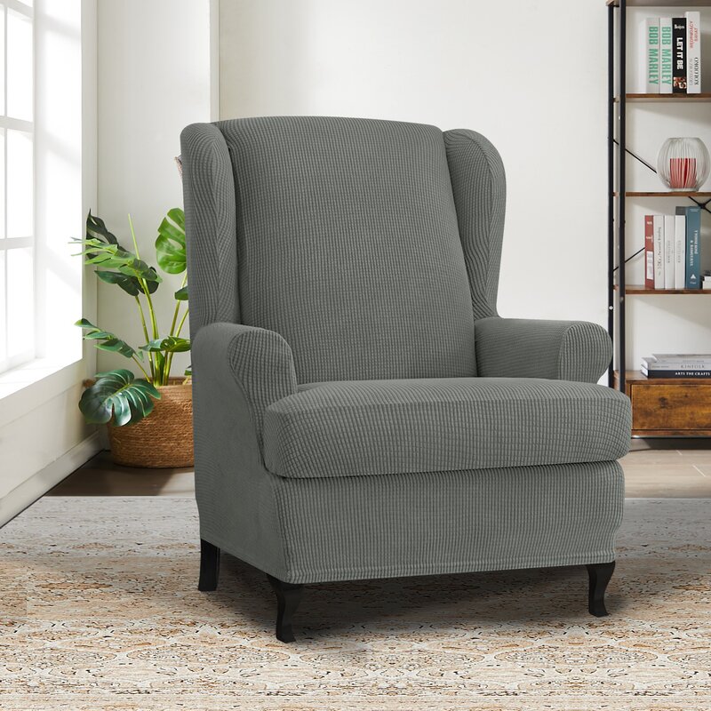 Andover Mills Aolise Washable Textured Grid T Cushion Wingback   Aolise Washable Textured Grid T Cushion Wingback Slipcover 